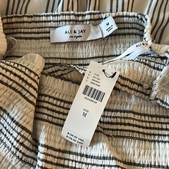 NWT Ali & Jay from Anthropologie Striped OffShoulder Wide Leg Jumpsuit - sz M